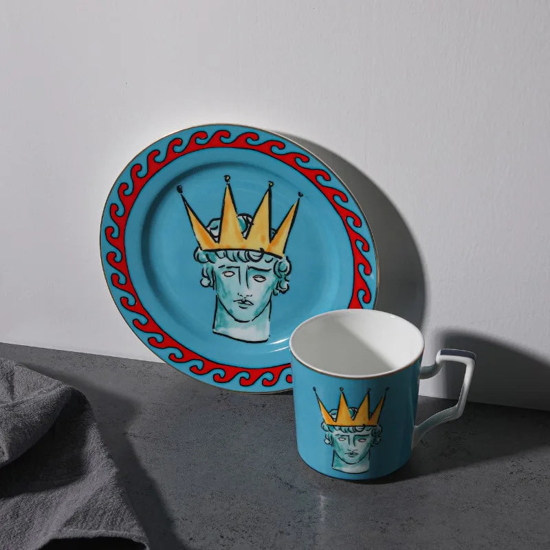 Tasse à Café en Porcelaine Rouge avec Plateau Rond