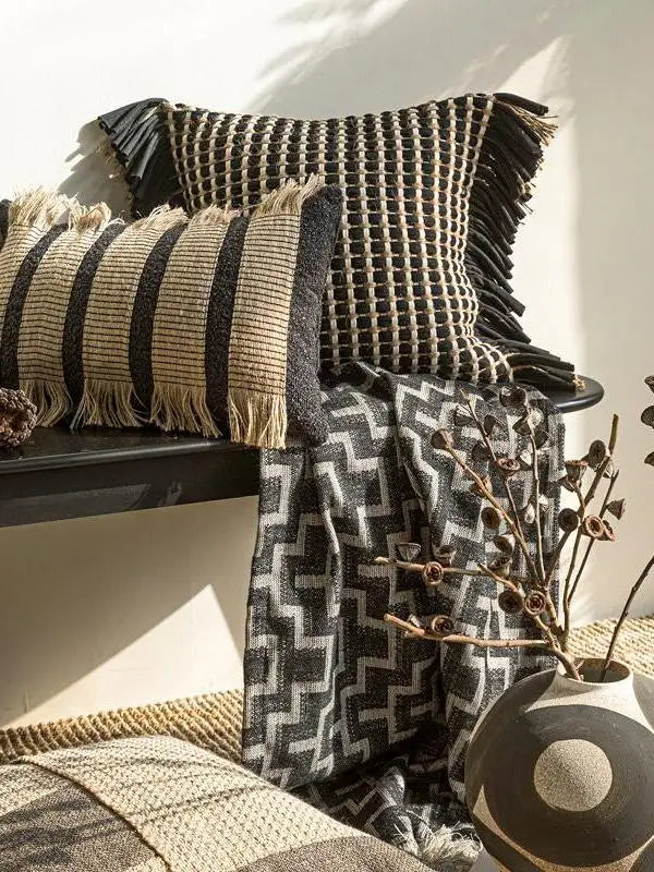 Housse de Coussin Corde de Chanvre Large Bordure Tressée