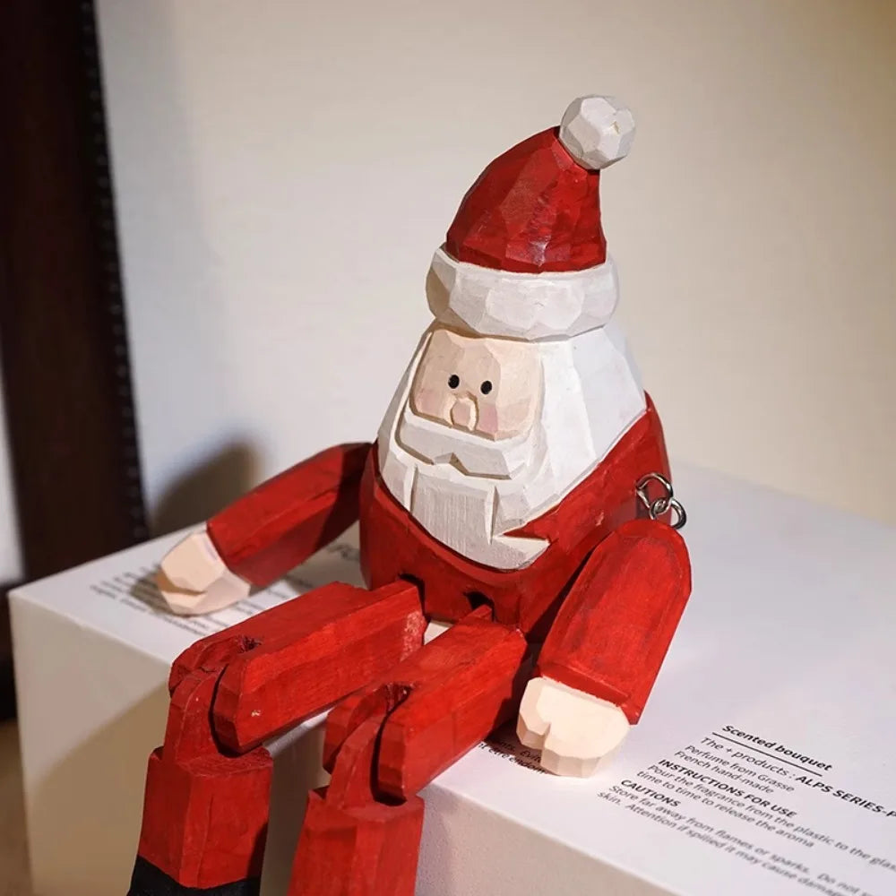 Statuette Père Noël Sculptée Bois Décoration de Fête
