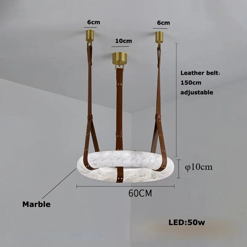 Suspension Ronde Cuir et Cuivre Marbre Espagnol Haut de Gamme