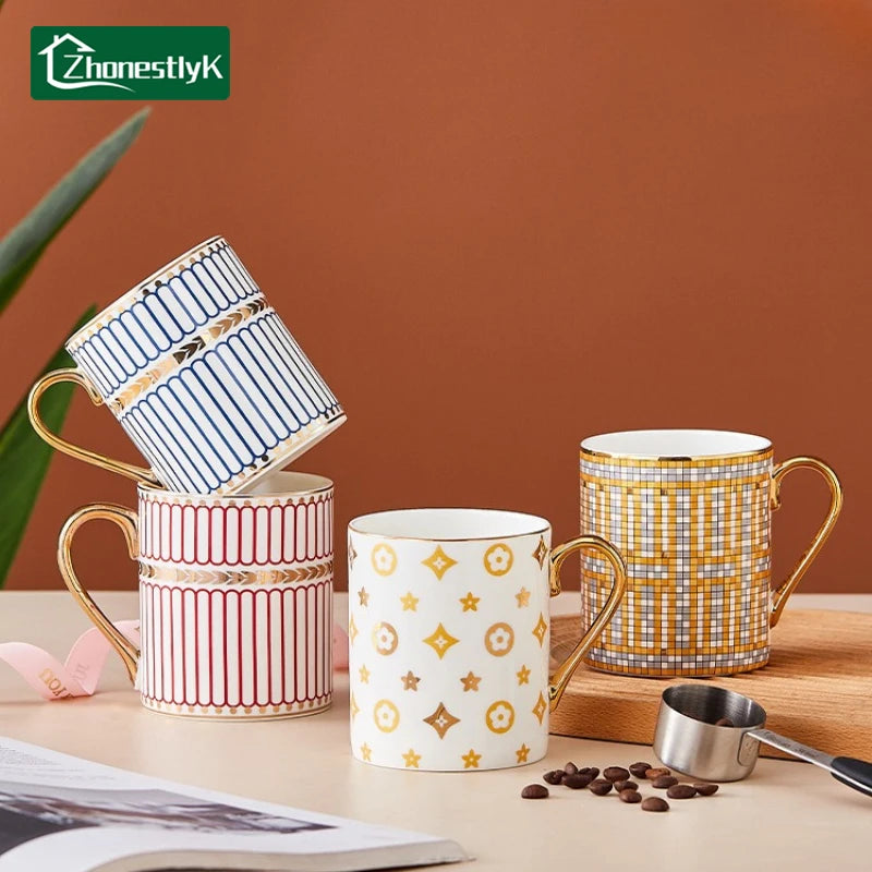Tasse à Café en Céramique Dorée Peinte Main