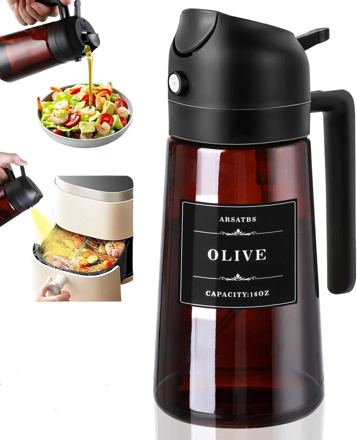 Distributeur d'Huile 2-en-1 Verre avec Vaporisateur 470ml