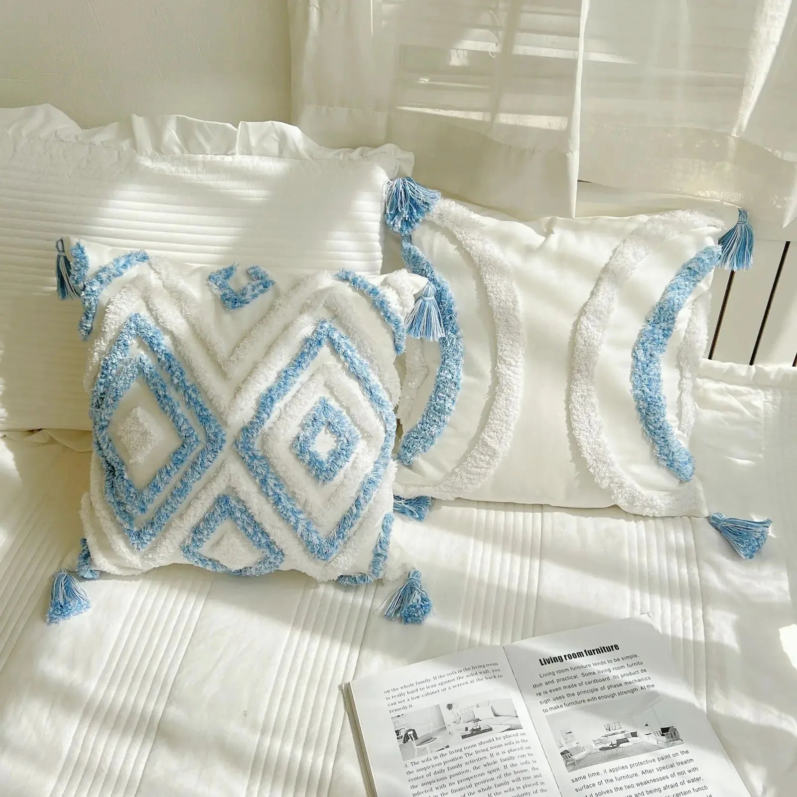 Housse de Coussin Bohème Capitonnée à Franges