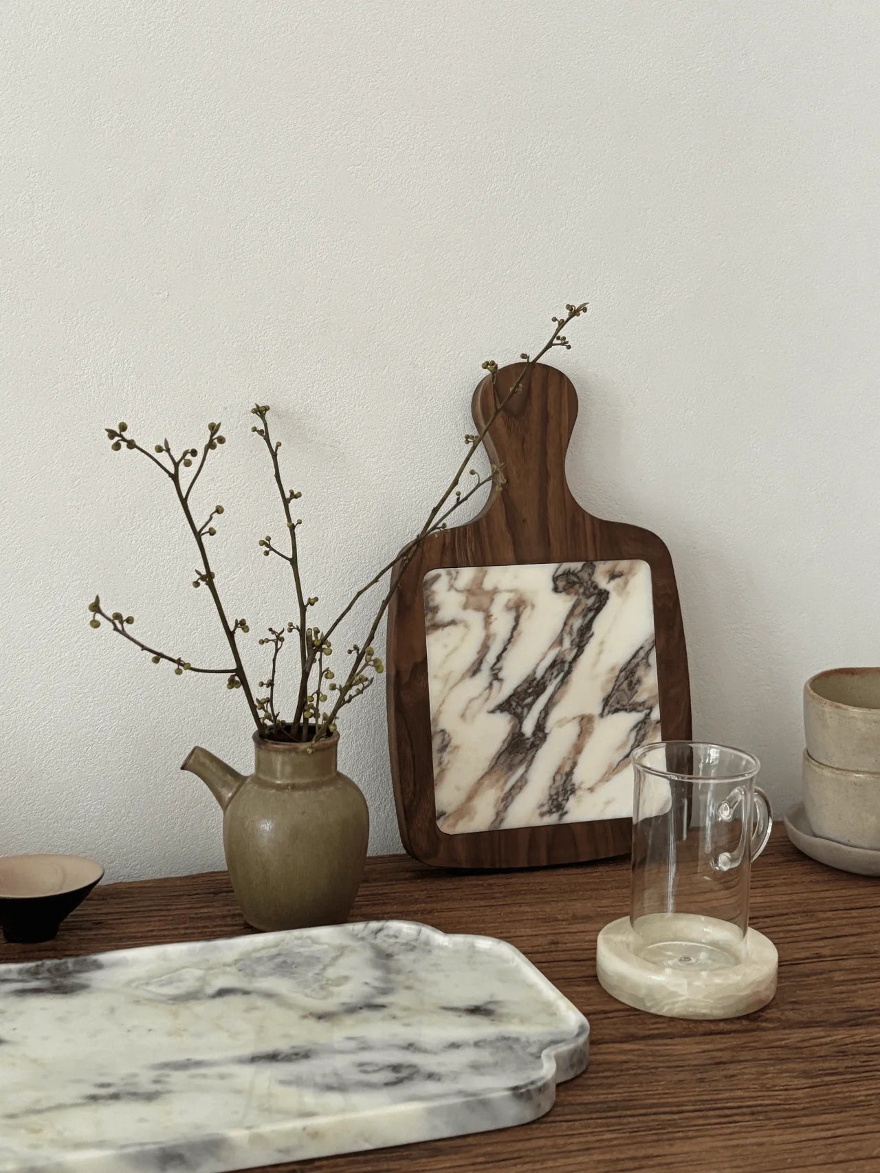 Plateau Marbre Calacatta Viola Manche en Bois