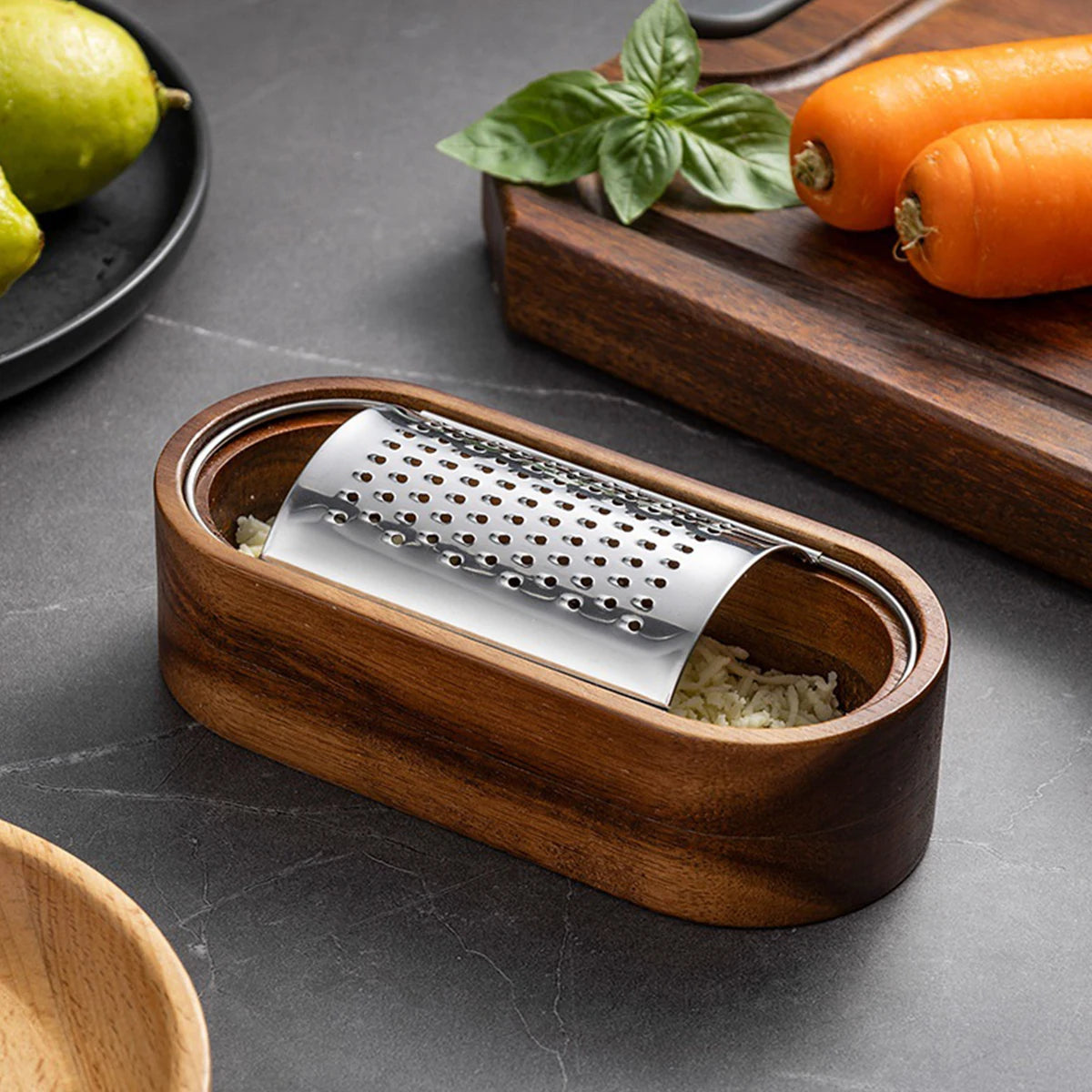 Râpe à Fromage Acier Inoxydable avec Boîte Bois de Santal