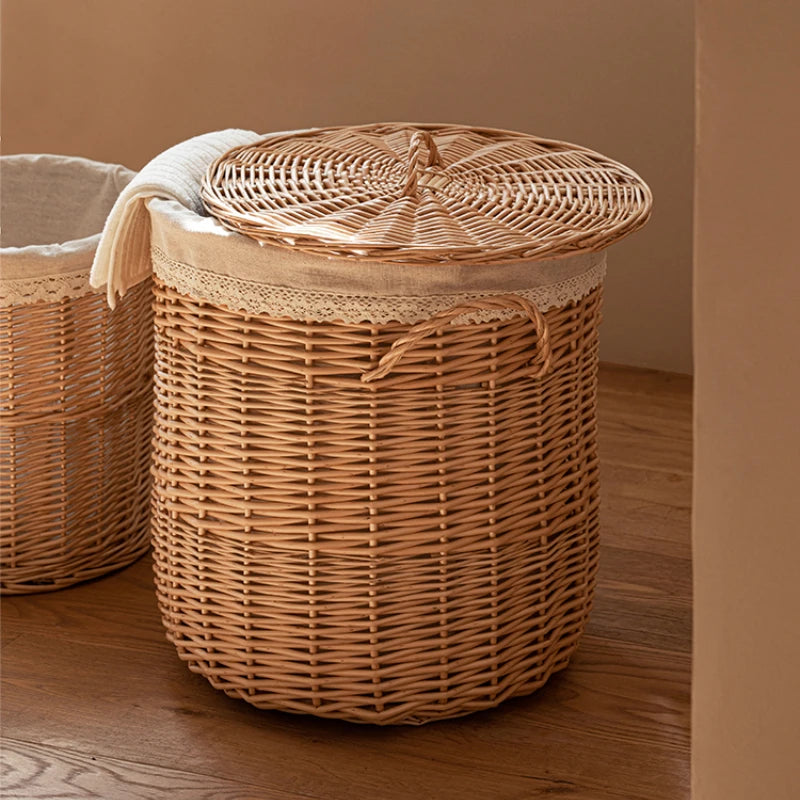 Panier à Linge Tressé en Osier avec Couvercle