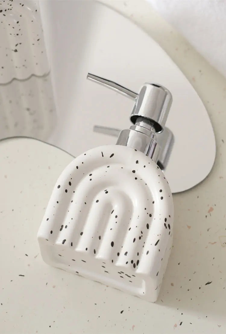 Distributeur de Savon Céramique Motif Encre Rayé