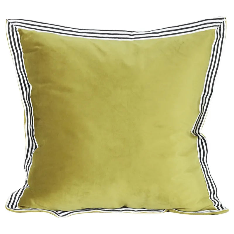 Beige & Gold Striped Lumbar Pillow Cover – Velvet Patchwork, 45x65cm