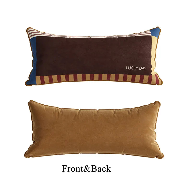 Housse de Coussin Lombaire Rayée Patchwork - Style Rétro