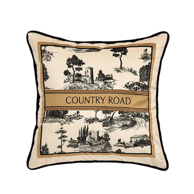 Housse de Coussin Toile de Jouy Style Campagne Rétro