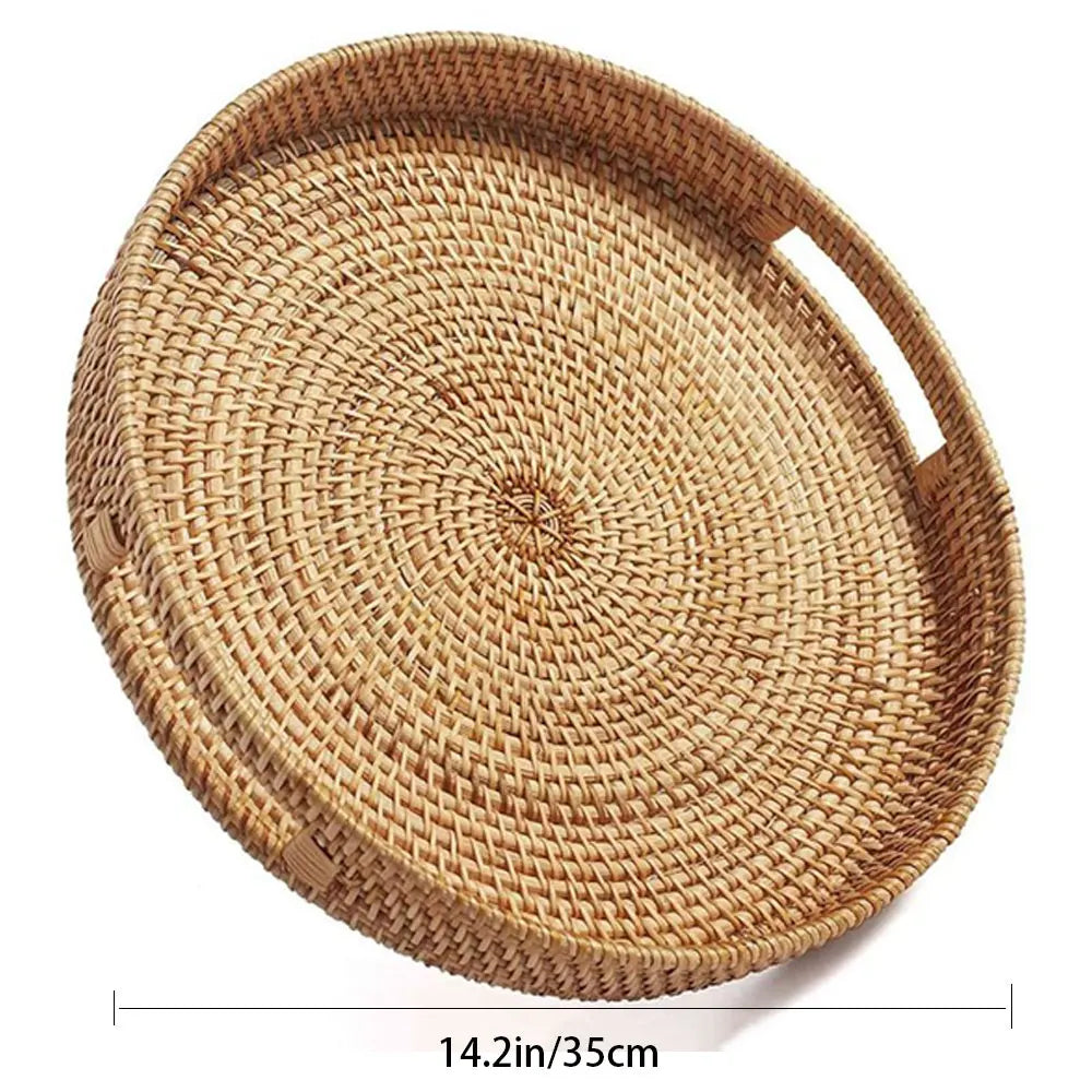 Plateau de Service en Rotin Naturel Tressé