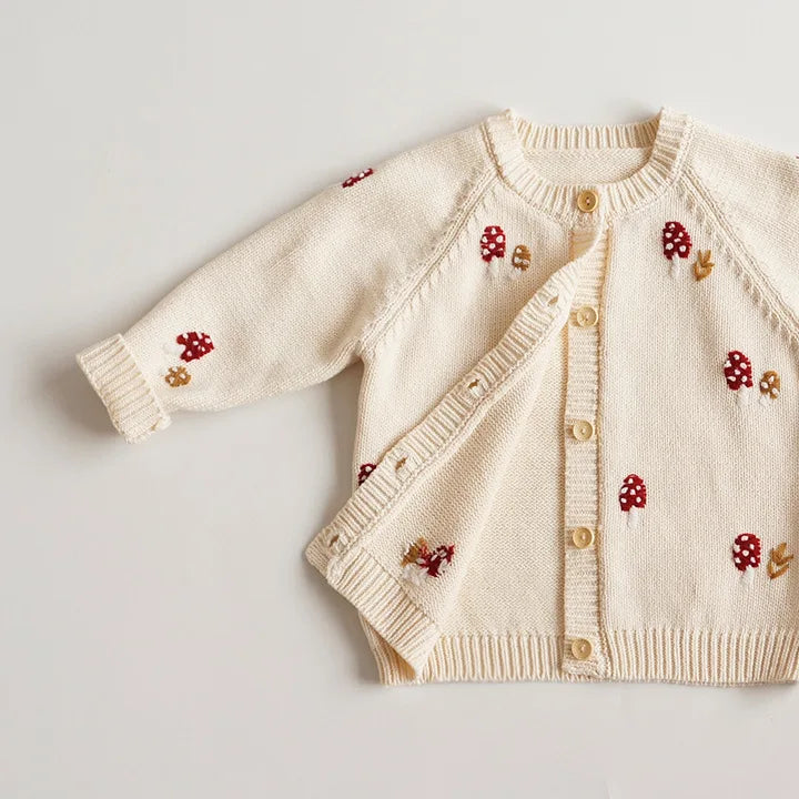 Cardigan Fille Brodé Motif Champignon