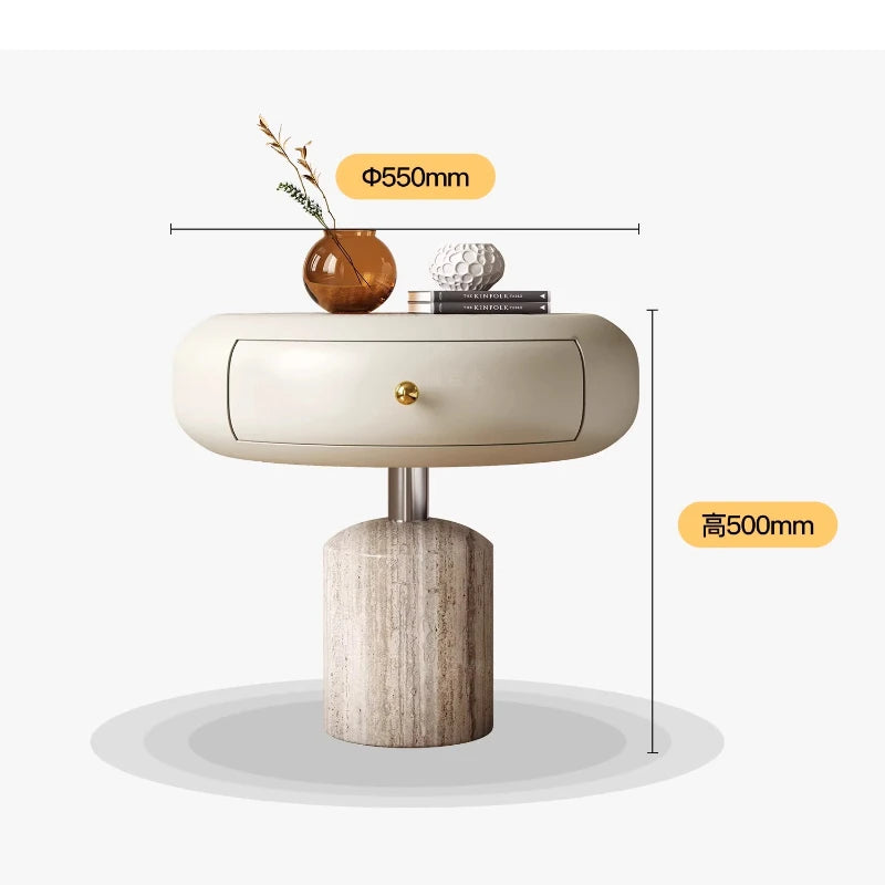 Table de Chevet Style Crème - Bois Massif avec Tiroir