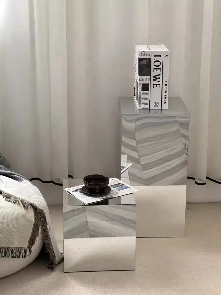Square Mirror Side Table – Light Luxury Display Stand, 40x40x40cm