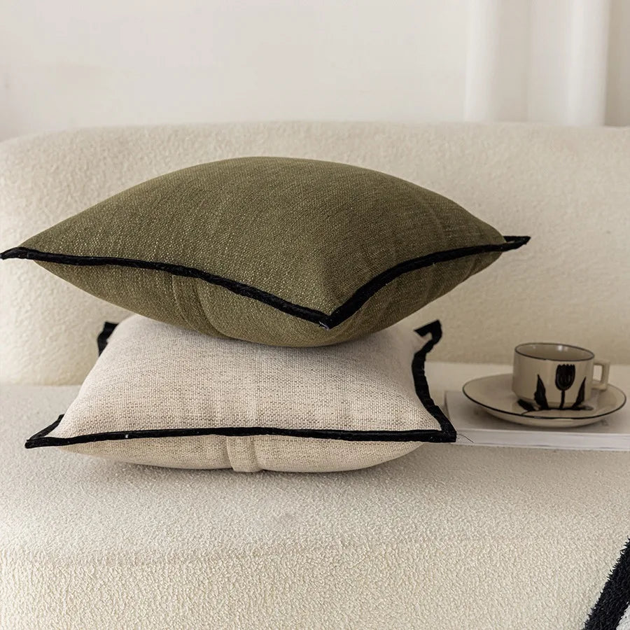 Housse de Coussin Bordure Noire - Style Vert Rétro