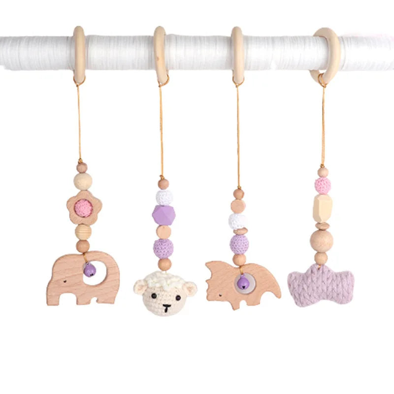 Lot de 4 Jouets en Bois pour Portique d'Éveil
