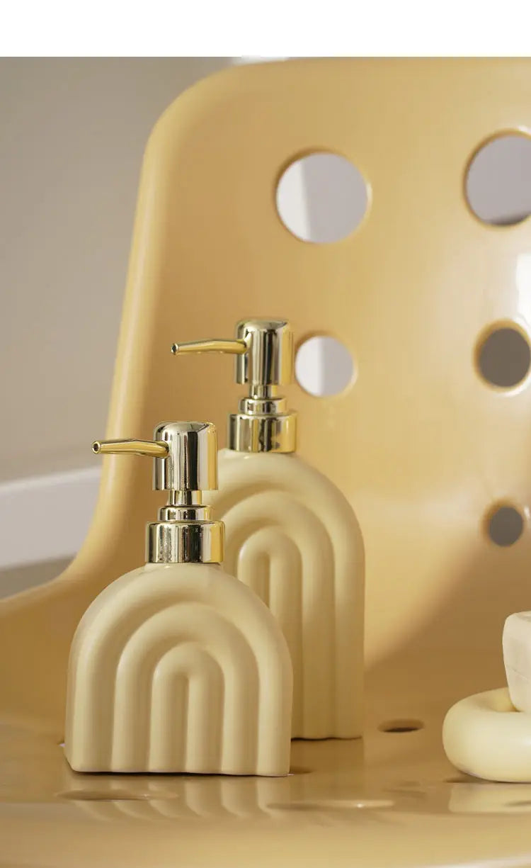 Distributeur de Savon Céramique Motif Encre Rayé