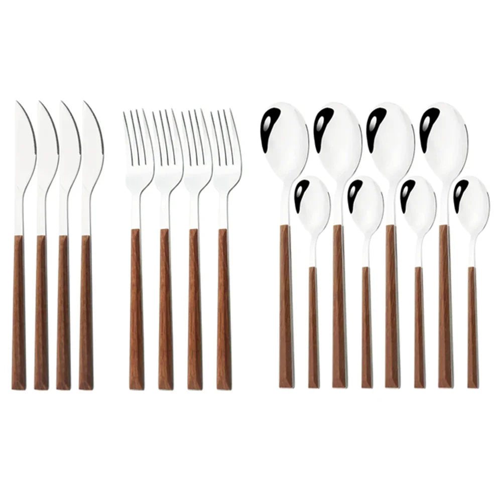 Ensemble Couverts Imitation Bois Inox Occidental