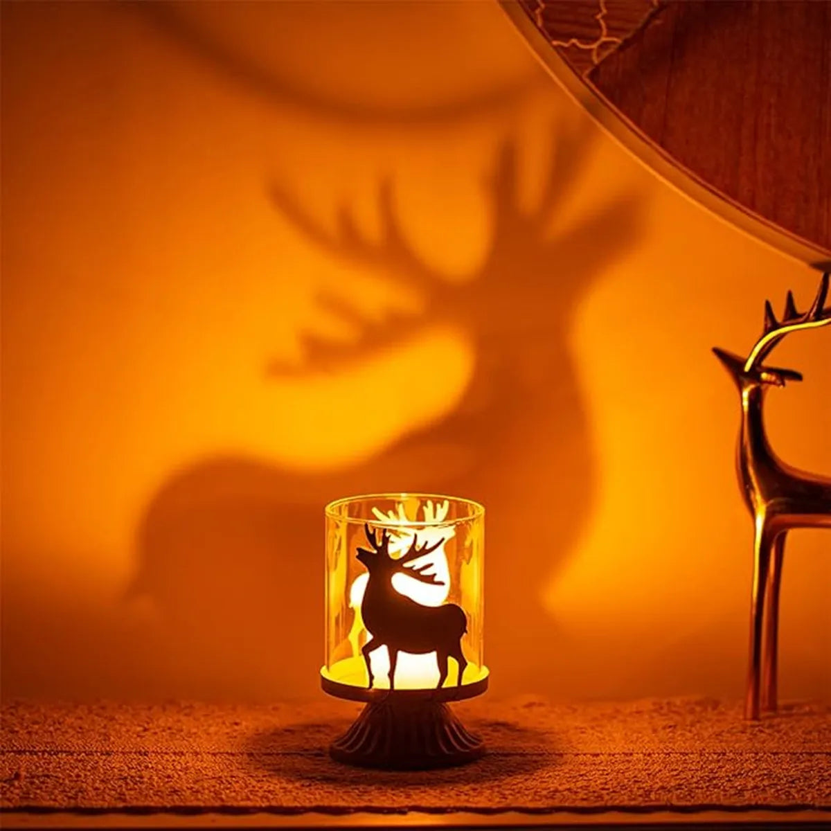 Bougeoir de Noël Élan et Sapin en Verre