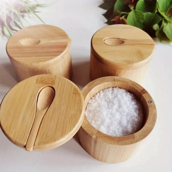 Ensemble Pots à Épices en Bambou avec Couvercles Multi-Bols