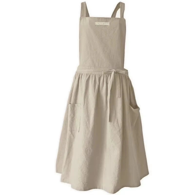 Tablier Robe Plissé Coton Lin Croisé Dans le Dos