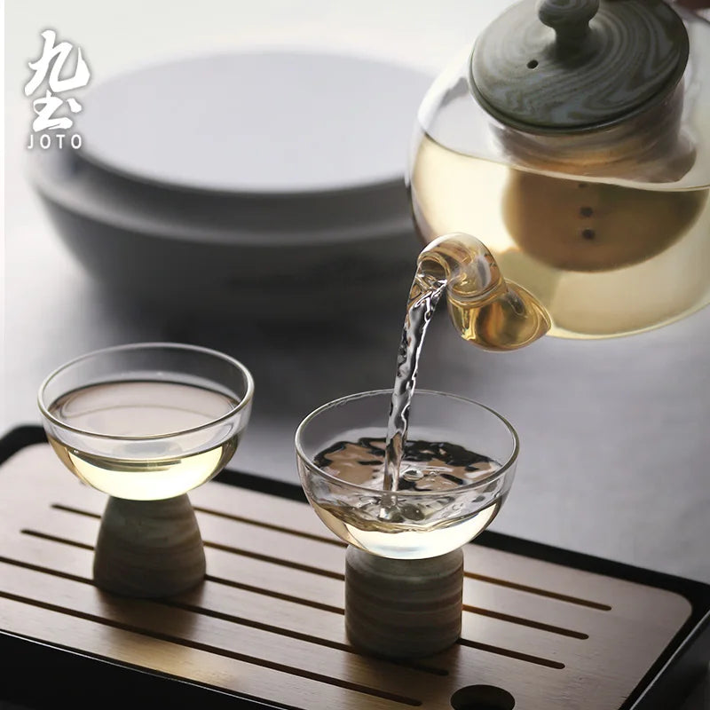 Set de Tasses en Verre avec Base en Bois Fait Main