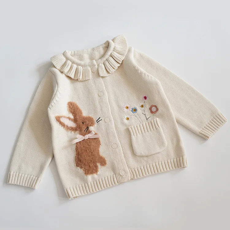 Cardigan Fille Brodé Motif Champignon