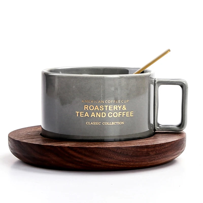Tasse en Céramique avec Cuillère et Soucoupe Lettre Dorée 300ml