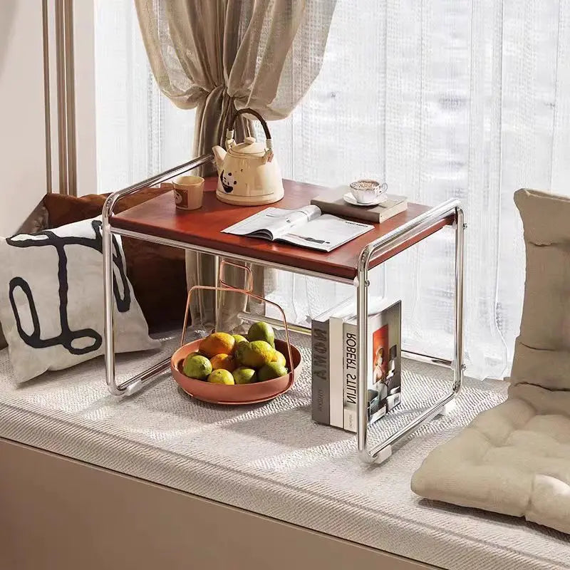 Cream Metal-Frame Side Table – Storage Coffee & Bedside Table