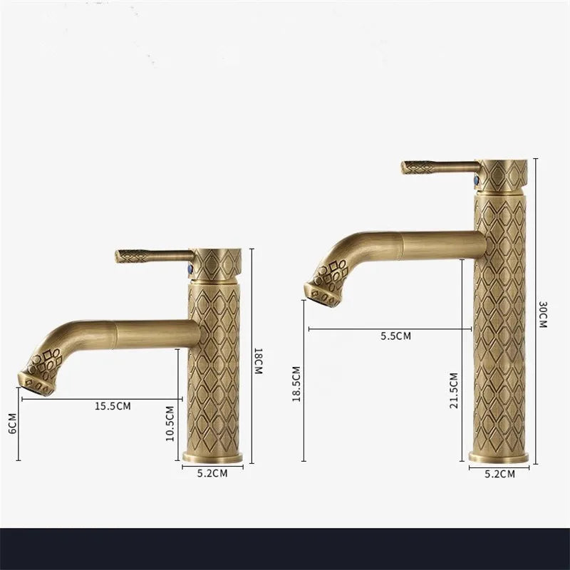 Robinet de Lavabo Laiton Sculpté Antique Mitigeur