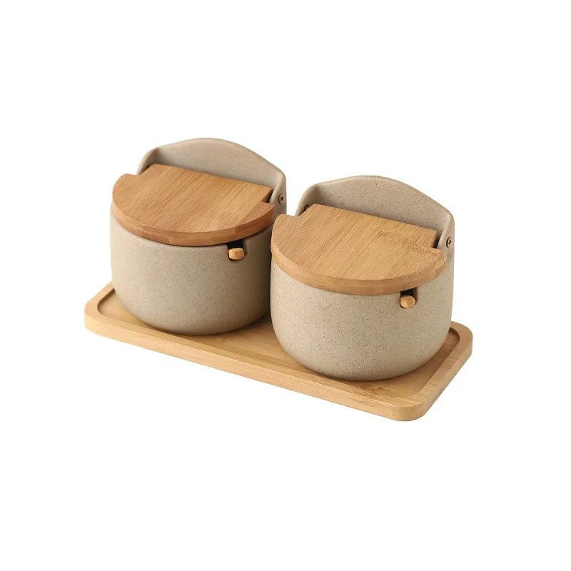 Pot à Épices en Céramique Couvercle Bambou avec Cuillère