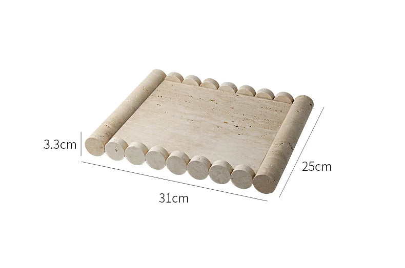Plateau de Service Marbre Travertin Beige Vintage