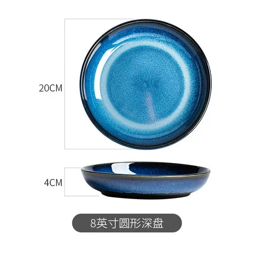Service de Vaisselle Céramique Bleu Effet Flammé Style Japonais