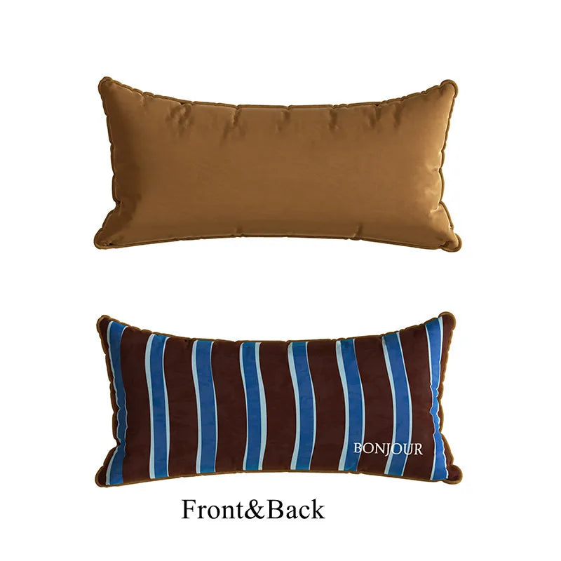 Housse de Coussin Lombaire Rayée Patchwork - Style Rétro