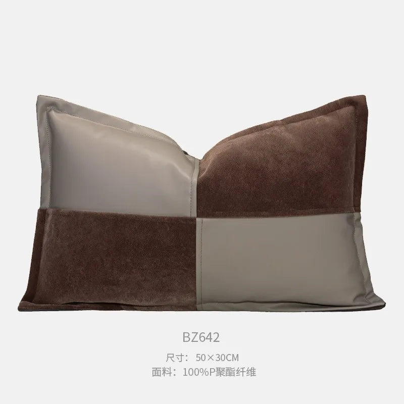 Housse de Coussin Peau de Vache Grise Patchwork Brun Tissé