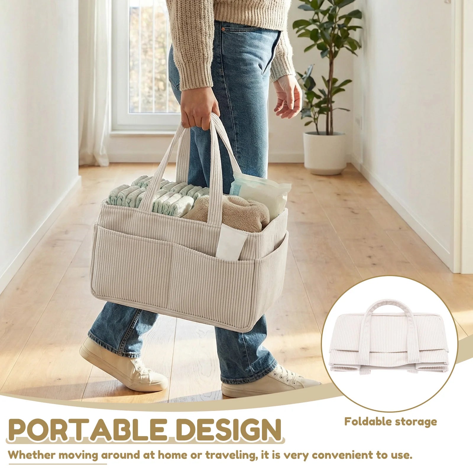 Sac à Langer en Velours Côtelé Pliable