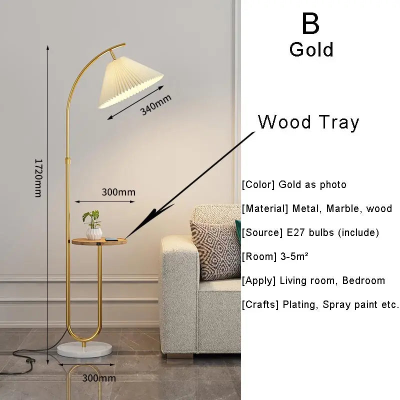 Lampadaire sur Pied Nordique - Abat-Jour Tissu Noir et Or