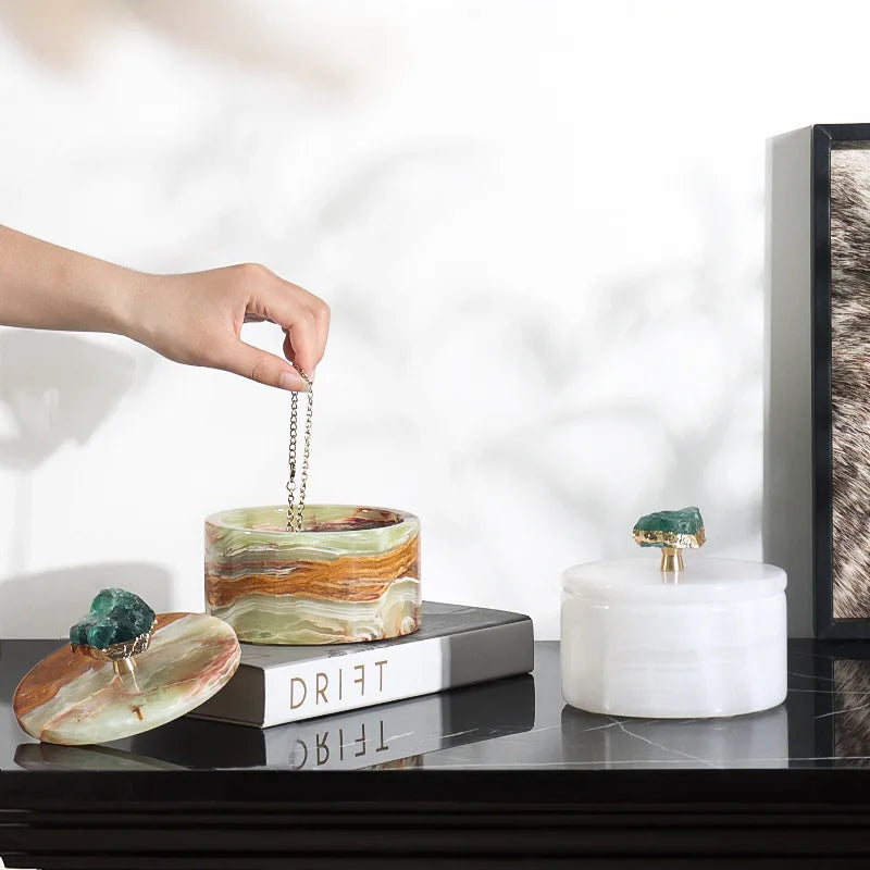 Pot de Rangement en Marbre Jade Naturel - Avec Couvercle
