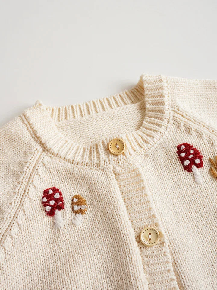 Cardigan Fille Brodé Motif Champignon