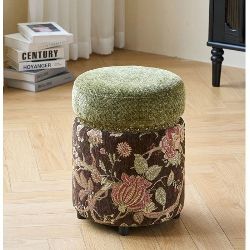 Tabouret Rond Capitonné - Style Chinois Moderne