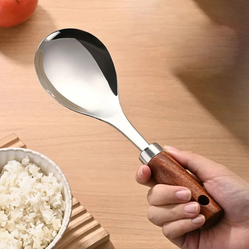 Cuillère à Riz Acier Inoxydable Manche Bois 22cm