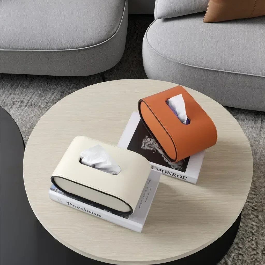 Boîte à Mouchoirs Ovale en Cuir Luxe Léger