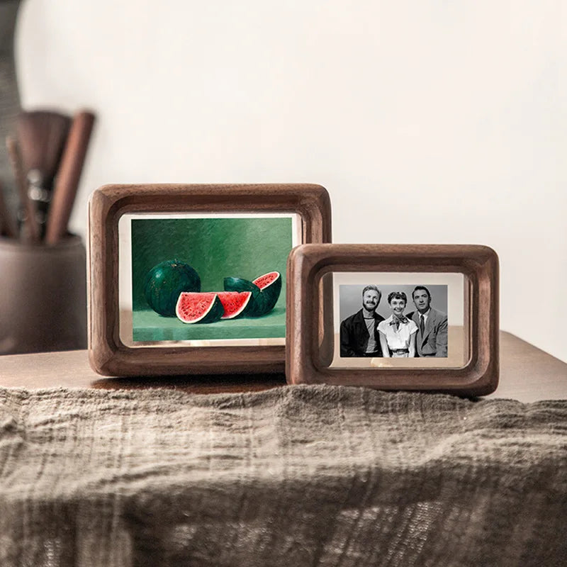 Cadre Photo Double Face en Bois de Noyer - Transparent