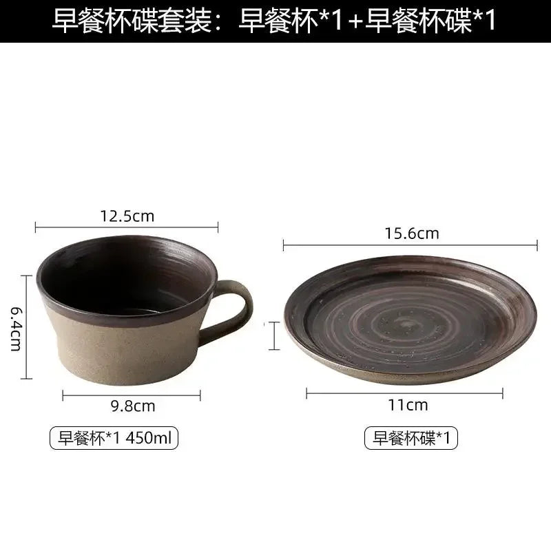 Ensemble Tasses en Poterie Rétro Faites Main avec Soucoupes