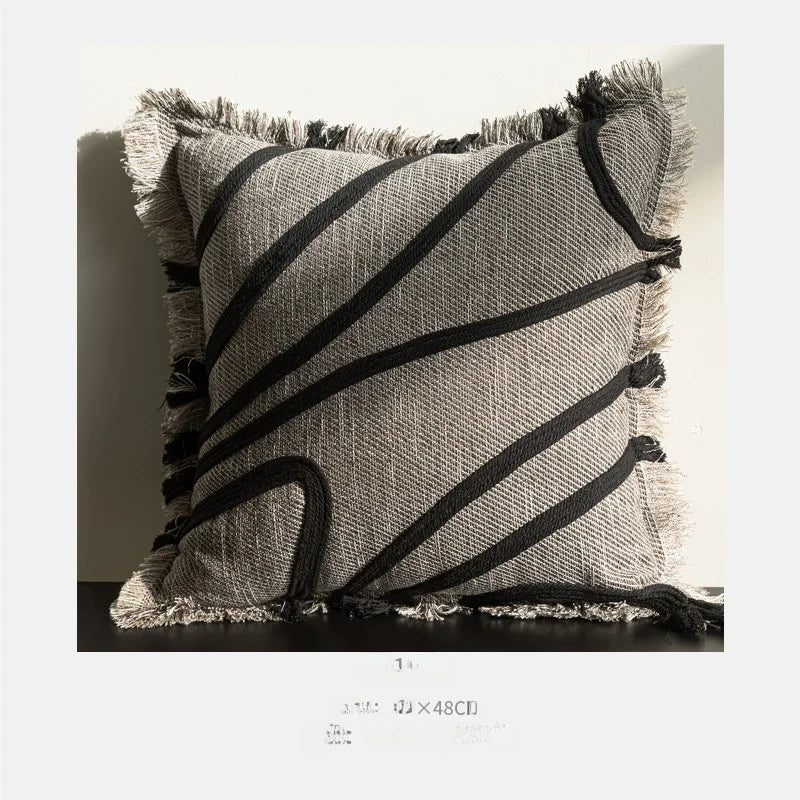 Housse de Coussin Corde de Chanvre Large Bordure Tressée