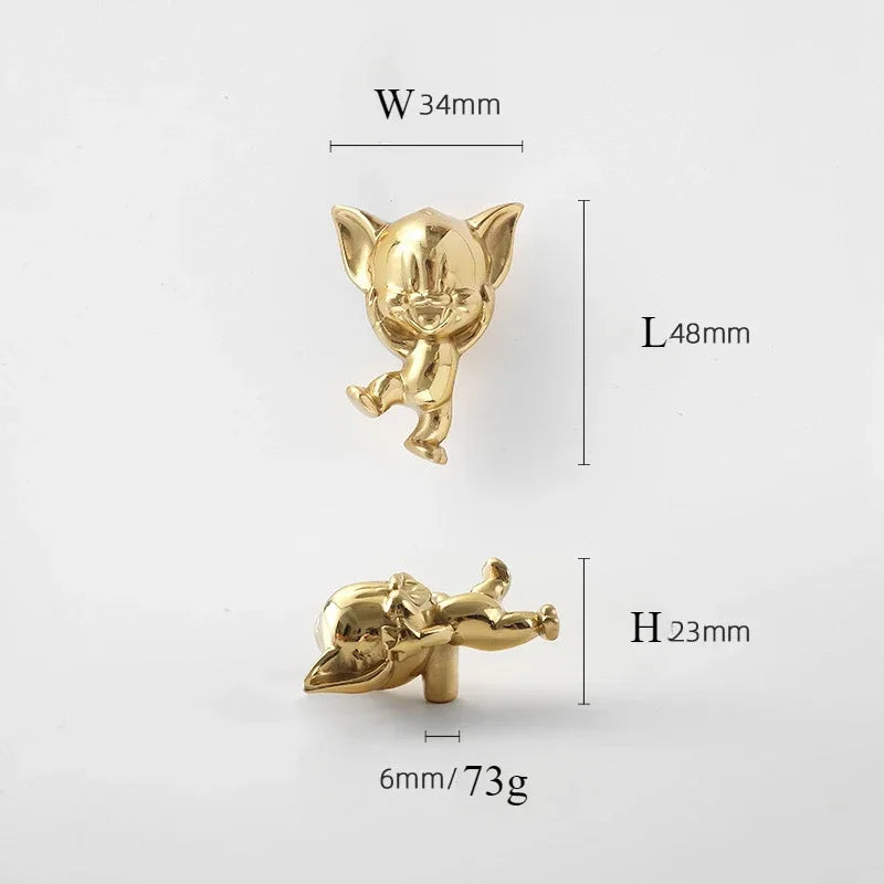 Poignée de Meuble Laiton Massif Forme Singe Doré