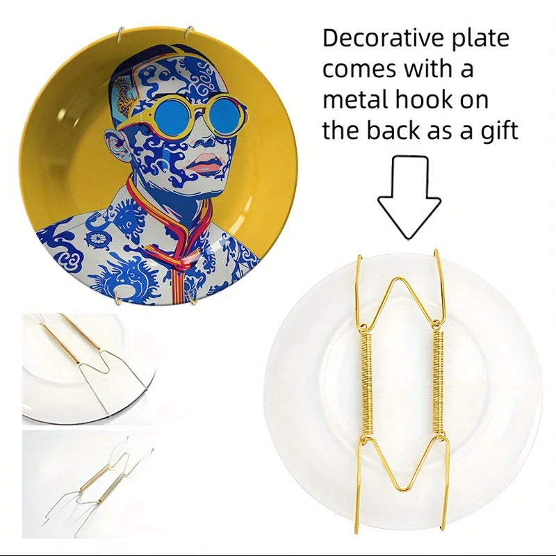 Assiette Décorative Céramique Jaune et Bleu Art Moderne