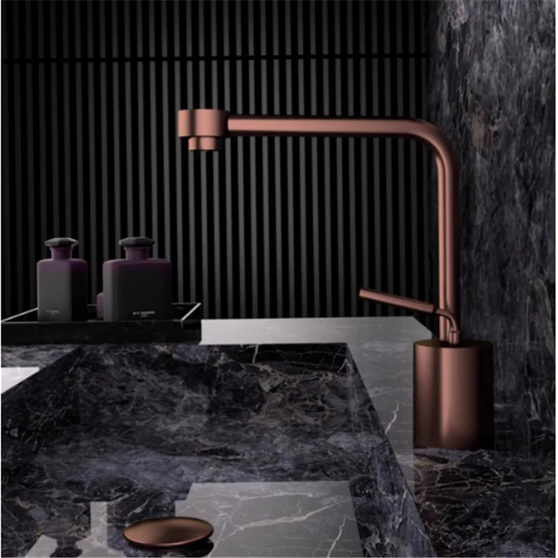 Robinet de Lavabo Or Rose Brossé Laiton Deux Trous