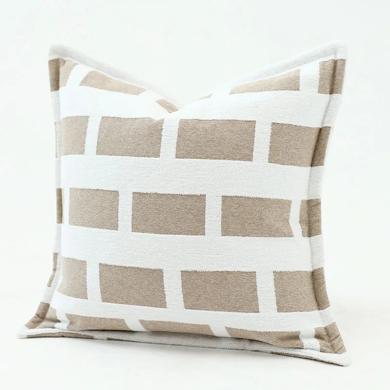 Housse de Coussin Jacquard Géométrique Gris Avoine Luxe Minimaliste