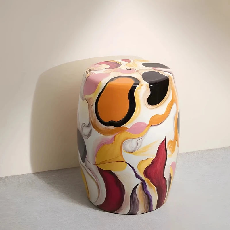 Tabouret Bas en Céramique Peinte à la Main - Style Italien
